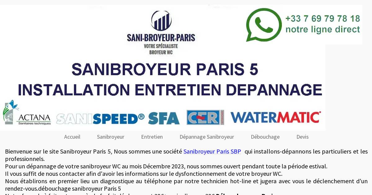 Dépannage sanibroyeur SFA & Watermatic à Paris & sa région